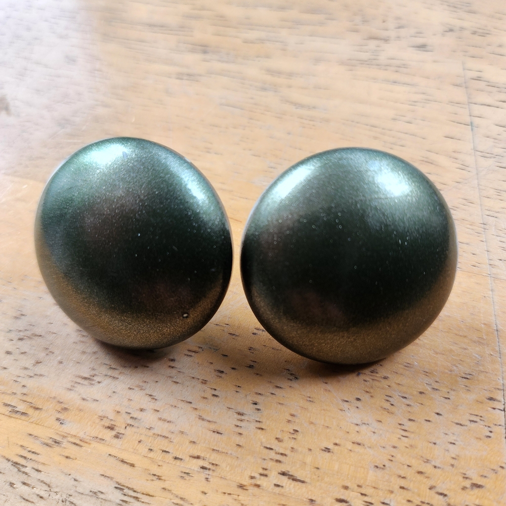 Green Round Button Earrings